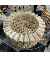 TEAK ROUNDED OPEN COFFEE TABLE D.70CM WITH GLASS | 11207