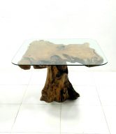 TEAK STUMP BASE COFFEE TABLE WITH GLASS 70 CM | 11204