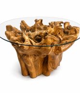 TEAK ROUND DINING TABLE WITH GLASS 120 CM | 11221