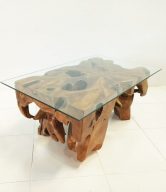 TEAK BLOCK COFFEE TABLE W/ GLASS 90 CM | 11217