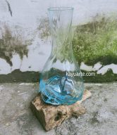 GLASS VASE ON TEAK BASE 40CM 10817 | OKGU