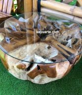 TEAK COFFEE TABLE WITH GLASS 80 CM | 11241
