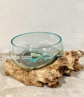 GLASS PEANUT BOWL ON TEAK 15 CM | OKPB-15
