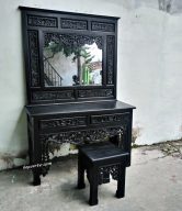 CARVED DRESSING TABLE 3 DRAWERS WITH STOOL 150 CM BLACK | 31221-BLK