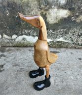 WOOD STATUE DUCKS NATURAL WITH BOOTS 45 CM (MOQ. = 10 PCS) | KA-DUCK03