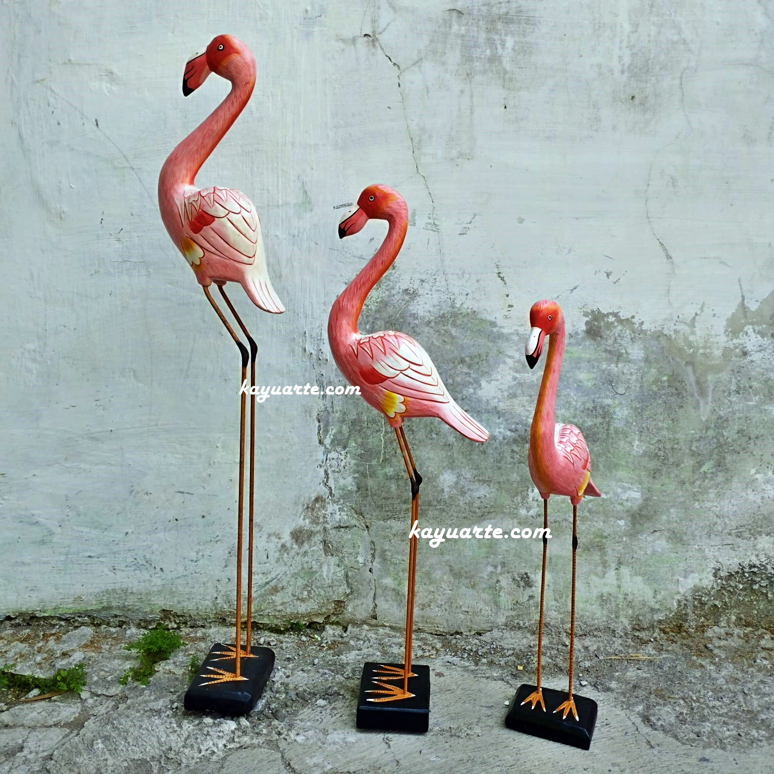 Lot De 4 Statues Flamant Rose Jardin - Décoration Extérieure Résine Et Fonte